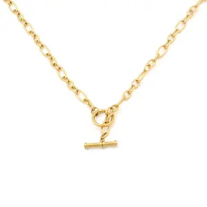 Punk 18K Gold Plated Chunky Link Chain Toggle Stainless Steel Necklace Jewelry Wholesales