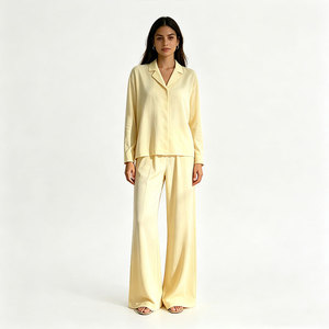 Custom Eco Friendly Women Pajamas Set Yellow Cotton Bamboo Knit Long Top Pants Cardigan Shorts Soft Loungewear <b>Pjs</b> Night Suits - Product Image 5