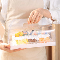 Boîte à pâtisserie carrée en carton transparente, écologique, jetable et autoportante, avec poignée, pour mille-feuille, tranches de gâteau, rouleaux de pâtisserie et autres aliments