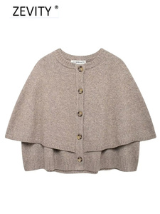 <span class=keywords><strong>Cardigan</strong></span> Zevity da Donna Autunnale con Bottoni, Collo Tondo, Maglia Spessa, Maniche a Pipistrello, Design a Mantella, Colore Unico, Top ZA - Product Image 6