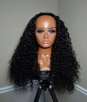 Perruque mi-tête bouclée naturelle en cheveux humains bruts birmans, sans colle, pour femmes noires, facile à porter, pré-épilée, installation facile, perruque mi-tête à retourner