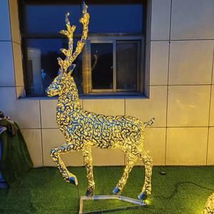 Statua di Cervo 3D in Metallo a Grandezza Naturale per Decorazione Giardino Esterno, Grande Scultura di Cervo in Acciaio Inossidabile con Illuminazione - Product Image 2
