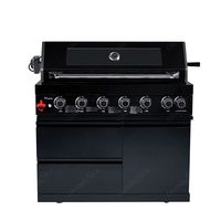 Ensemble de meubles de cuisine BBQ extérieurs sur mesure avec barbecue intégré, éclairage LED chaud et rangement résistant aux intempéries pour patio de luxe