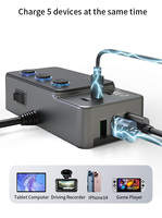 Adaptador de Coche 120W con 3 Tomas de Cigarrillos, 5 USB PD36W, Carga Rápida USB-C 8 en 1, Cable de 3.3FT y Monitor de Voltaje para RVs y Coches