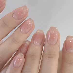 24 piezas 4097 Cateye Natural Pink Ombre Nail Art con detalles de brillo <span class=keywords><strong>uñas</strong></span> postizas <span class=keywords><strong>elegantes</strong></span> <span class=keywords><strong>uñas</strong></span> suaves desnudas degradadas a presión - Product Image 1
