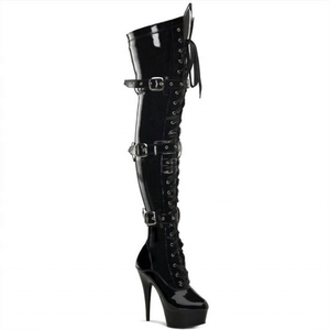 Sexy Fetish 15cm High Heel Stiletto Platform Women Long <b>Boots</b> Pu Leather Lace up Metal Buckles Overknee Thigh High <b>Boots</b> - Product Image 6