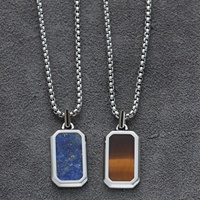 Collier pendentif en pierre naturelle Lapis Lazuli Onyx Œil de Tigre pour homme, chaîne à maillons en acier inoxydable, bijoux pour homme, cadeau pour lui, usage quotidien