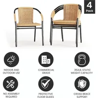 4 packs de chaises de restaurant en rotin beige pour intérieur et extérieur avec dossier incurvé