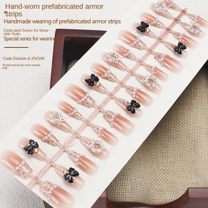 <span class=keywords><strong>Uñas</strong></span> Postizas Hechas a Mano con Diseño de Ojo de Gato, Estilo Francés de Alta Gama con Lazo de Perlas, para Chicas Modernas y Dulces - Product Image 4