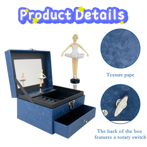 Yiyu OEM/ODM Luxury Hand Crank Blue Floral Ballerina Music Box with Spinning Function Eco-Friendly Paper Jewelry Organizer - Product Image 4