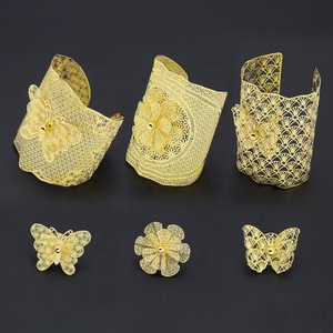 JXX Ensemble de bracelets de mariée en laiton plaqué or 24 carats, vente chaude, bague de mariage indienne avec bracelets pour fêtes et cadeaux - Product Image 1