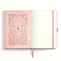 Carnet A5 en lin rose à couverture rigide avec impression personnalisée sur le bord, élastique, journal d'écriture, cadeau