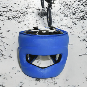 Casque de boxe intégral bleu en cuir PU, casque de protection pour adultes, unisexe, équipement de sport avec fermeture à boucle - Product Image 3