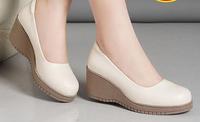 Chaussures décontractées confortables pour femmes, en cuir noir, à bout compensé, antidérapantes, plates, solides, pour le bureau