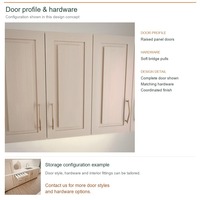 Meuble de cuisine classique sur mesure, portes en chêne blanc, conception modulaire, aménagement en îlot central et rangement par tiroirs, structure en MDF