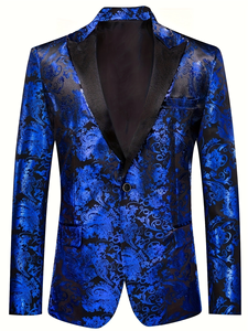 Bleu marine Floral Jacquard hommes costumes de mariage Slim Fit marié Tuxedos mâle Blazer veste simple boutonnage français costumes pour hommes - Product Image 6