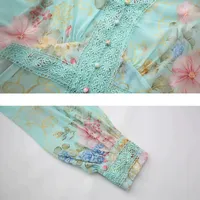 Robe élégante à col en V et manches longues en mousseline pour le printemps, coupe ajustée, disponible en vert, bleu et blanc, vente en gros