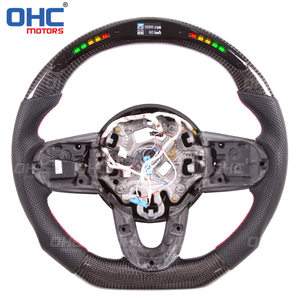Volant en fibre de carbone véritable pour <span class=keywords><strong>Mini</strong></span> Cooper F56, cuir perforé, fond plat, moteurs Ohc - Product Image 2