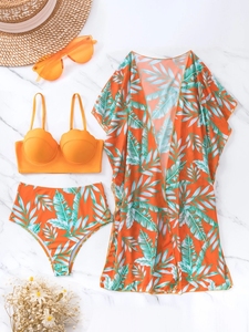 STOCK Maillot de bain Push up à armatures 5 couleurs Maillot de bain taille haute Bikini 3 pièces Kimono de plage - Product Image 2