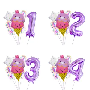 Toile de menyukai donat manis balon anak perempuan es krim 5 buah balon foil set musim panas tema es krim pesta dekorasi pemasok