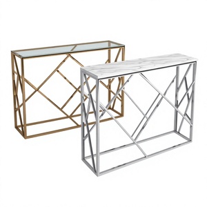 Premium Quality Eco-Friendly Modern Living Room Hotel <b>Console</b> <b>Table</b> Set 2 <b>Silver</b> Gold Metal Mirror Top Home Furniture - Product Image 1