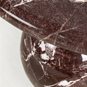 Tavolino da Caffè di Lusso in Marmo Rosso Levanto Naturale con 3 Gambe a Sfera, Tavolo Centrale Rotondo per Soggiorno - Product Image 5