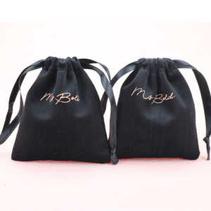 Factory Supply 8*10 cm Luxury Soft Black Drawstring Velvet Bag Custom <b>Small</b> Jewelry Pouch Packaging With logo Gold Printed - Product Image 1
