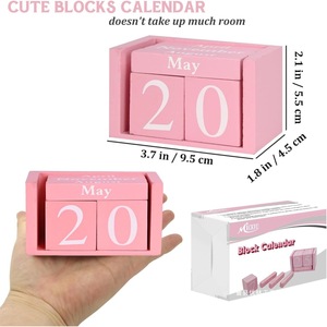 Mickyu Block <b>Calendar</b> 3.7x2.1x1.8 In Pink Wooden Desk Decor Time Management Accessory - Product Image 1