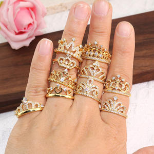 Cincin Mahkota Putri Berlapis Emas 18k dengan Zirkonia Kubik CZ, Cincin Berlapis Emas Model Terbuka untuk Wanita - Product Image 4