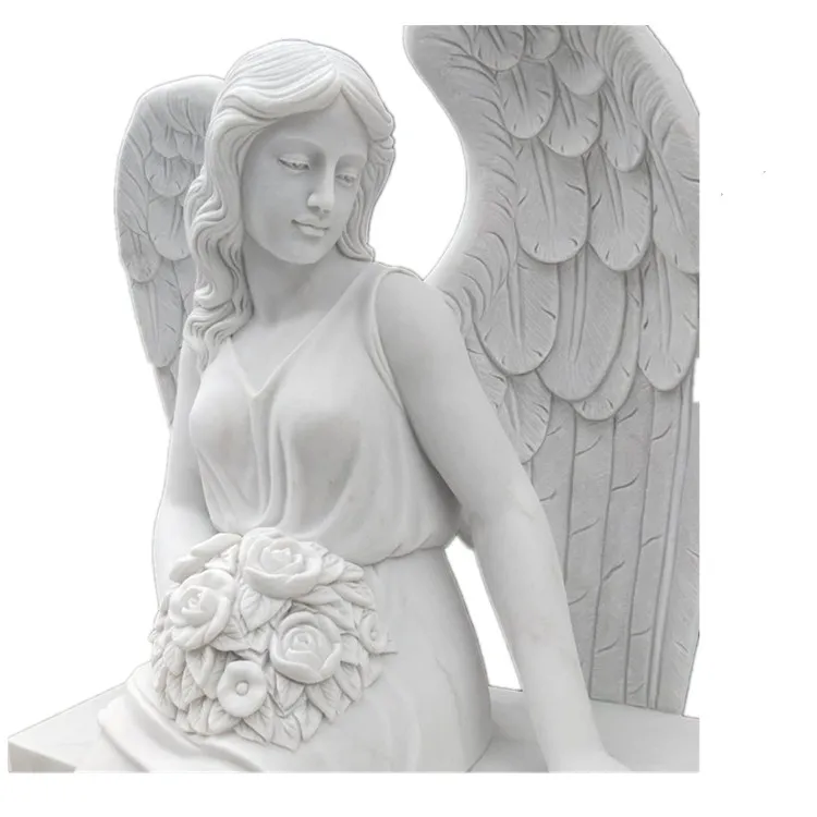 白い大理石のヨーロピアンスタイルの天使墓地墓石記念碑