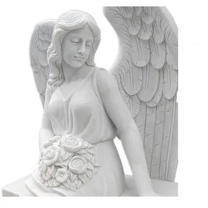 White Marble European Style Angel Cemetery Tombstone Monument