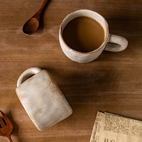 Tasse en grès du Hunan faite à la main, style vintage rétro, finition vieillie irrégulière, pour café, lait, eau, maison et bureau