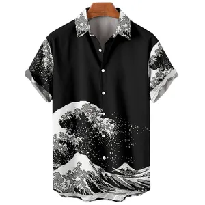 Camisa De Hombre 3D印花男士夏季沙滩男士短袖衬衫男士纽扣羽绒服