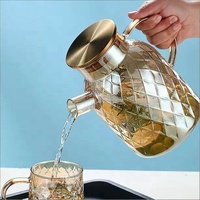 Bouilloires à thé en verre borosilicate à motif diamant de 1000 à 1800 ml, 1000 ml, 1500 ml, 1800 ml, pichet à eau résistant à la chaleur avec couvercle et poignée