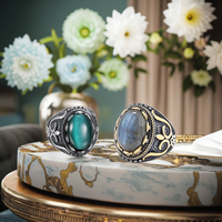 Bague Classique Élégante pour Homme en Acier Inoxydable avec Incrustation de Pierre Turquoise Ovale Vintage pour Mariages, Fiançailles, Anniversaires, Bagues de Couple