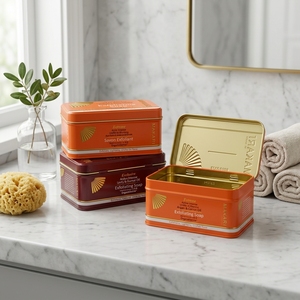 Boîte à savon rectangulaire à charnière avec logo personnalisé, <span class=keywords><strong>conteneur</strong></span> métallique vide pour savon exfoliant, emballage cadeau - Product Image 1