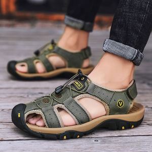 New Arrival Large <b>Size</b> Fashion Real Genuine Leather Outdoor Summer Beach <b>Men</b> Sandals Mesh Lining Outdoor <b>Slippers</b> - Product Image 3