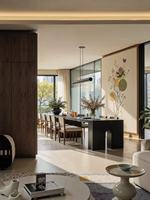 Matériaux de construction en bois naturel de style européen moderne, service de design intérieur et extérieur, rendu 3D pour salle à manger, salle de bain, chambre à coucher