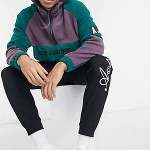 Sudadera con capucha oversize de algodón 100% con bloques de color, media cremallera y bordado, personalizada para hombre, 400 GSM - Product Image 4