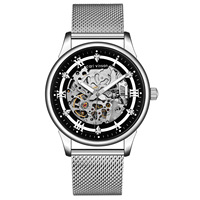 Montre homme personnalisée, entièrement automatique, mécanique, en alliage d'acier inoxydable, étanche 30M, décorative, lumineuse, grande taille, OEM