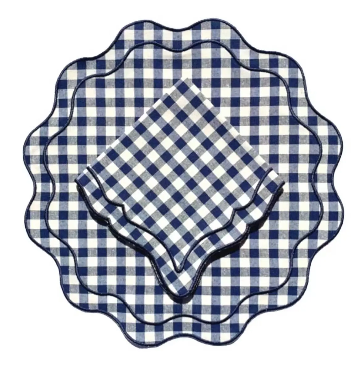 Manteles individuales a cuadros azules de lino 100%, servilleta de Mesa de color bordado con borde de hemstitch, servilletas de cóctel de lino