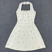 Robe mini bandage sexy pour femme, dos nu, coupe trapèze, sculptante, ornée de diamants, idéale pour les fêtes d'anniversaire