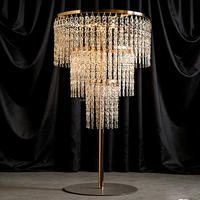 Lustre de Mariage Haut de Gamme en Métal Doré avec Cristaux Suspendus, Centre de Table de Mariage, Décoration Centrale pour Table de Banquet de Mariage