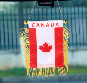 Drapeau miniature personnalisé d'Autriche à suspendre, drapeau de voiture de football mondial avec ventouse, pompon doré, drapeau double face - Product Image 5
