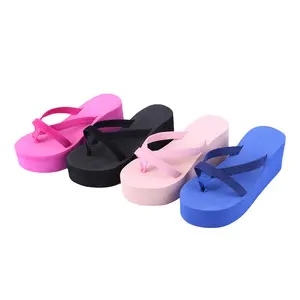 Trendy Zapatos de Mujer Lady Female Thick Bottom PU Thongs Pure Color Wedge Slide Slippers Beach Women Flip Flop for Lady Female