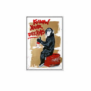 Printed <b>Canvas</b> Artwork: Banksy Monkey Graffiti Modern Decor,WHITE <b>FRAMED</b> <b>CANVAS</b> - Product Image 2