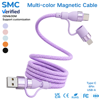 Câble magnétique personnalisé en usine 150W 4-en-1 à charge rapide Type C vers C en cuivre pur, cordon tressé auto-enroulant pour téléphone et ordinateur portable