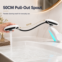 Robinet de lavabo cascade monocommande à LED, changeant de couleur selon la température, pour eau chaude et froide, à poser sur comptoir, pour projets hôteliers