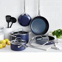 Ensemble de 10 ustensiles de cuisine antiadhésifs, casseroles et poêles en céramique diamantée, sans PFAS, casseroles et poêles de cuisine.