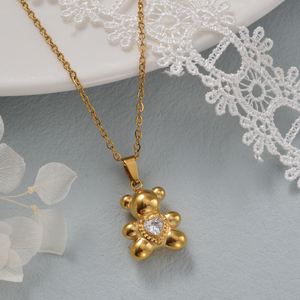 Collier en forme de cœur en cristal brillant de luxe, gravure personnalisée, acier inoxydable 316L plaqué or 18 carats, chaîne fine à maillons O - Product Image 2